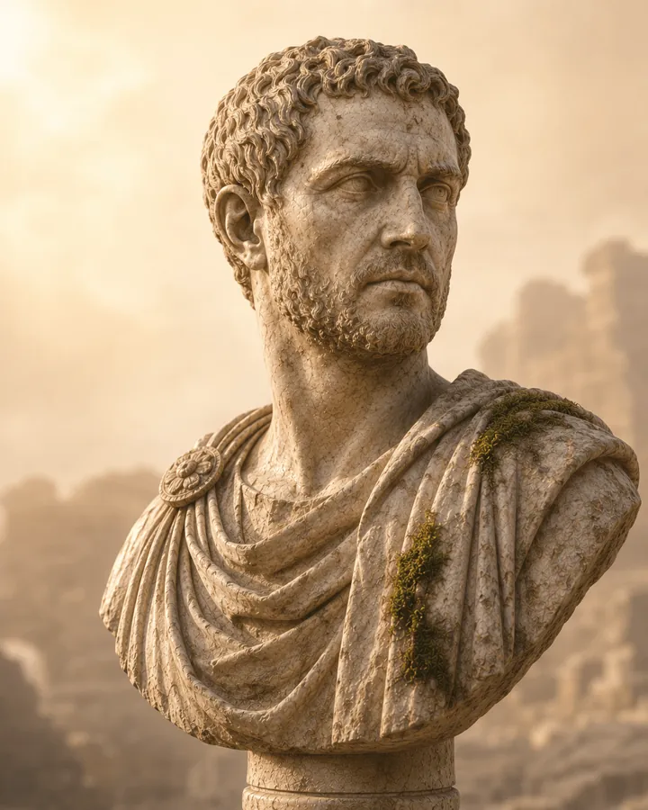 Maximus, the AI Receptionist employee, as a Roman marble bust