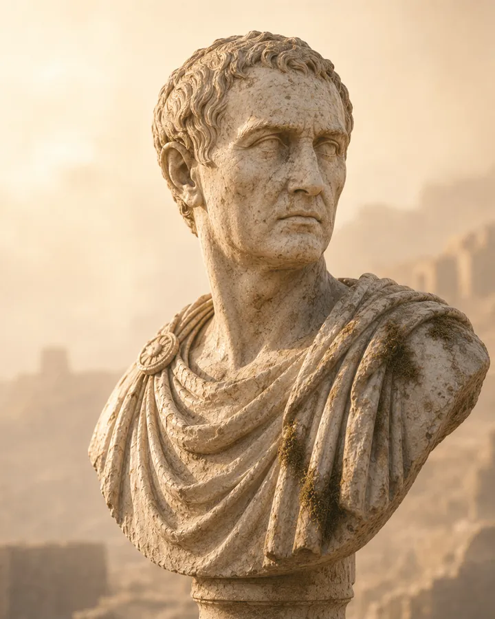 Tiberius, the Outbound Calling AI employee, as a Roman marble bust